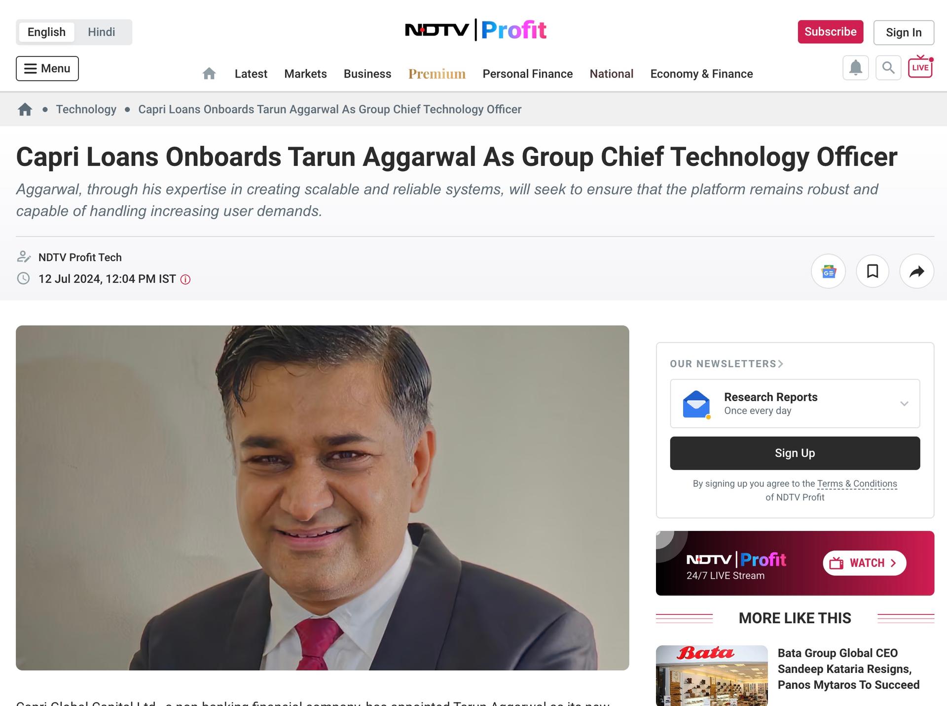 Capri Loans Onboards Tarun Aggarwal As Group Chief Technology Officer