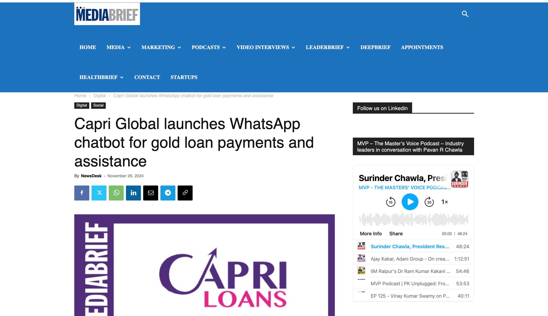 Capri Global launches WhatsApp chatbot for gold loan payments and assistance