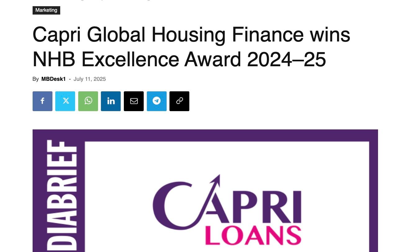 Capri Global Housing Finance wins NHB Excellence Award for 2024–25